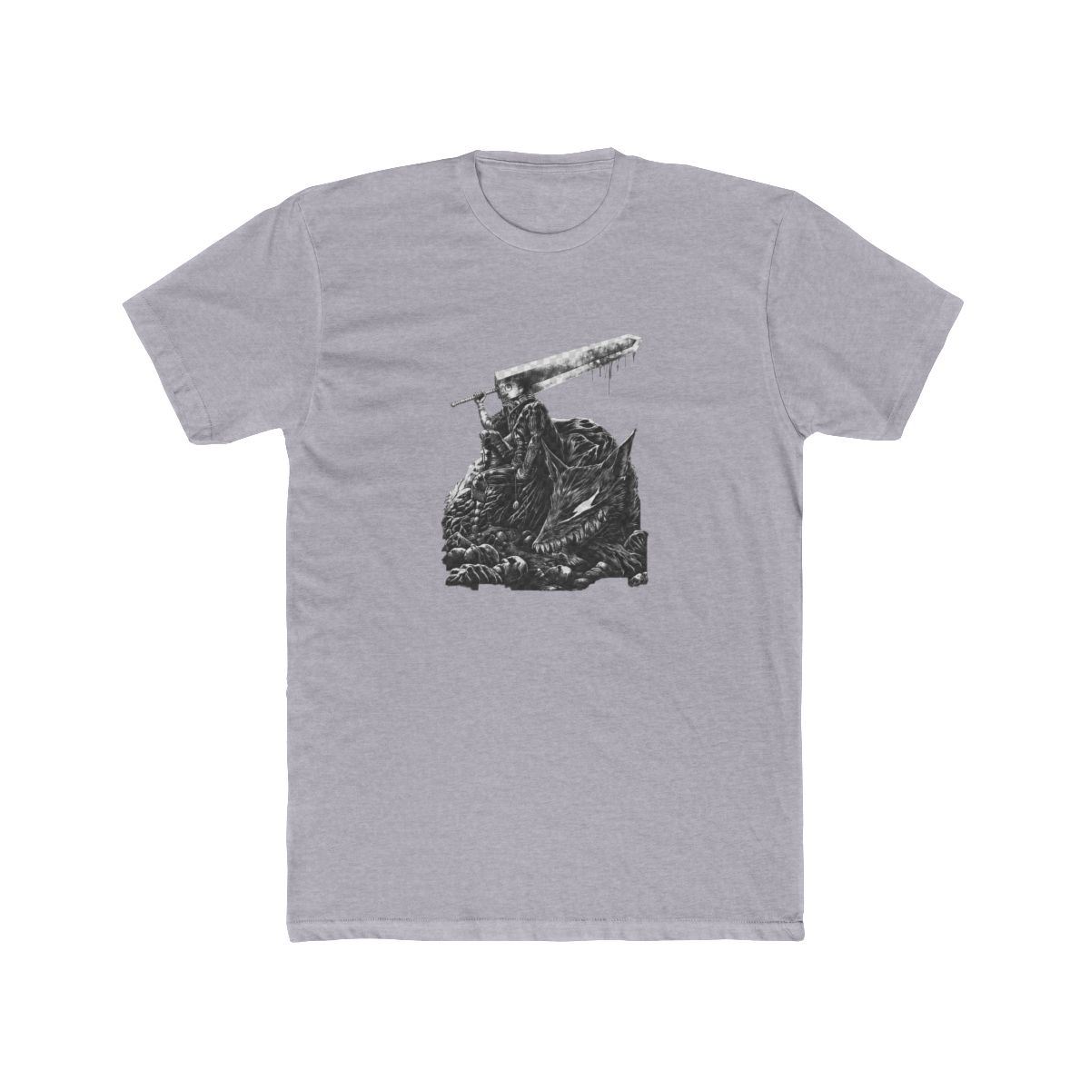 Black graphic T Shirt with a white illustration of a warrior and a wolf, and a small white symbol on the front. The shirt has a washed, vintage appearance - alternate angle 3, merchandise